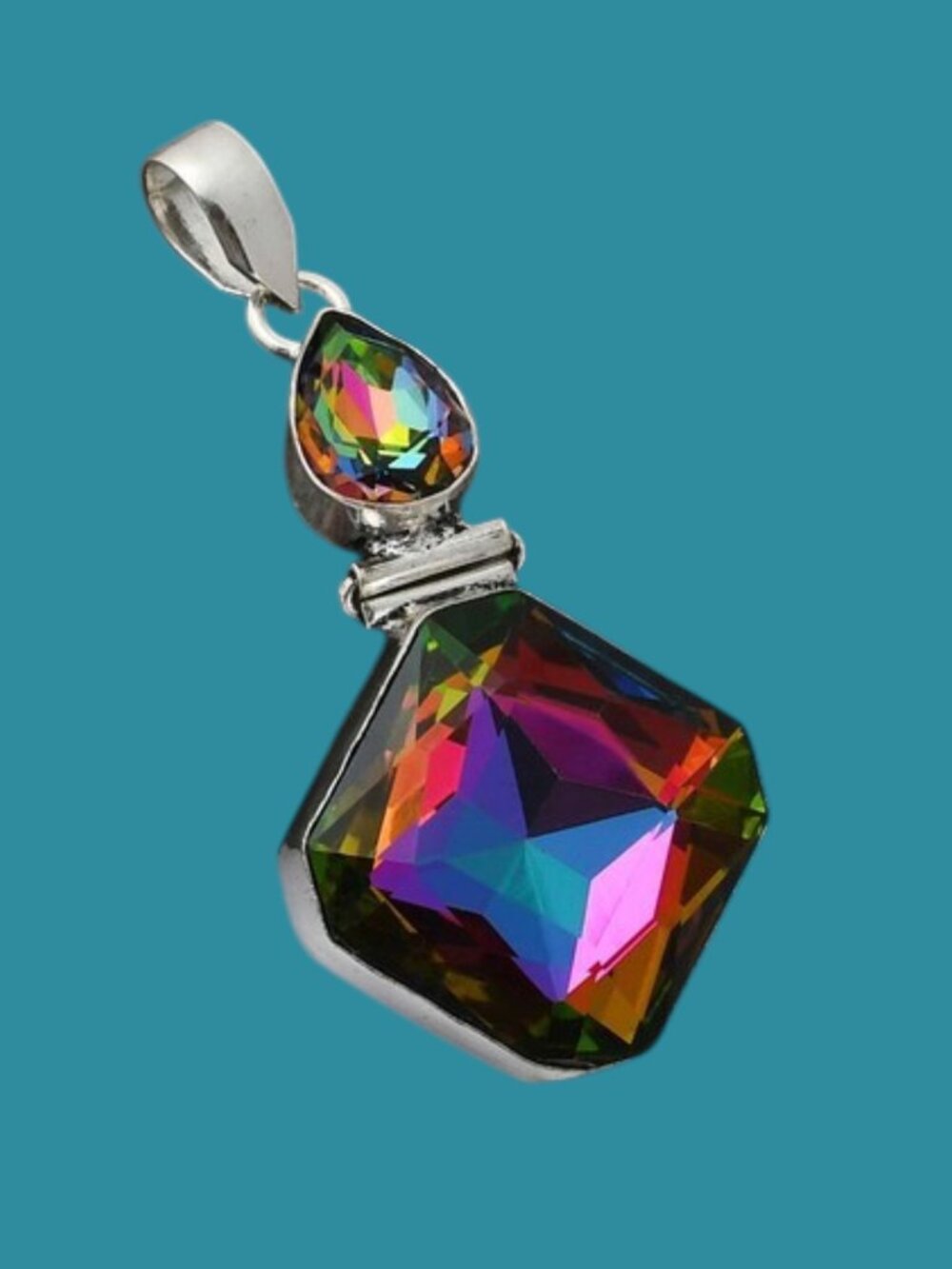 Mystic Topaz Gemstone Ethnic Pendant 2.6"